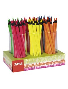 Apli Jumbo Fluor Présentoir de 108 Lapices Triangulares de Couleurs Fluorescentes - 5mm de Grosor - Couleurs Fluorescentes Assor