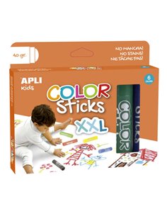 Apli Couleur Sticks xxl Temperas Solidas - Pack 6 Unidades de 40g - Taille xxl Pour Murales - Acabado Satinado Sans Necesidad de