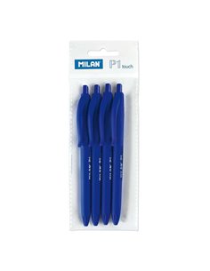 Milan P1 Touch Pack de 4 Boligrafos de Bola Retractiles - Pointe Ronde 1mm - Encre Avec Base de Aceite - Escritura Doux - 1.200m