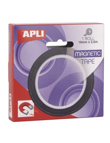 Apli Ruban Adhesiva Magnetica 19mm x 25m - Facile de Cortar - Adhesion Fuerte - Versatil et Reutilizable - Negra