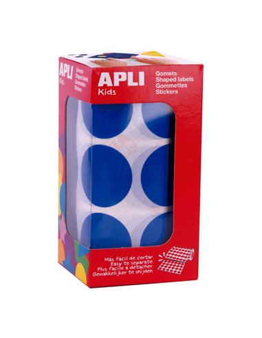 Apli Gomets XL Redondos Azules - Ø 33mm - Adhésif permanent - 708 Gomets Par Rollo - Idéal Pour Desarrollar Habilidades