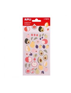 Apli Sac de Pegatinas Avec Frutas - Acabado Epoxy - Adhésif permanent - Idéal Pour Scrapbooking et Decoracion - Fomenta Creativi