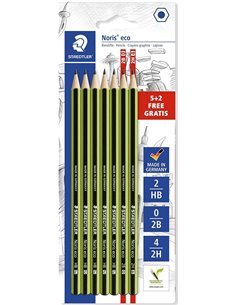 Staedtler Noris Eco Pack de 7 Lapices de Grafito Hexagonales - Graduaciones Surtidas - Superficie Aterciopelada - Mina de Desliz
