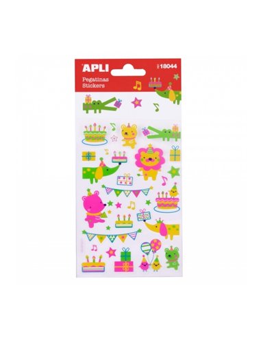 Apli Sac de Pegatinas Animales et Fiesta de Cumpleaños - Acabado Neon - Adhésif permanent - Idéal Pour Scrapbooking et Decoracio