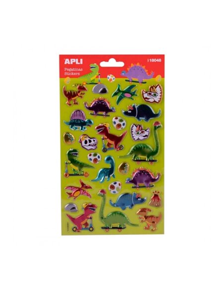 Apli Sac de Pegatinas de Dinosaurios - Acabado Métallisé - Adhésif permanent - Idéal Pour Scrapbooking et Decoracion - Fomenta C