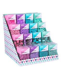 Apli Nordik Collection Présentoir de Productos Basicos - Couleurs Pastel Assortis - 12 Cajas de Gomas Elasticas, Pins, Clips et 