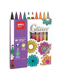 Apli Kids Feutres Glitter - Ø 12x137 mm - Corps Cilindrico et Pointe Ronde Bloqueada de Ø 3.8 mm - Couleurs assorties - Lavables