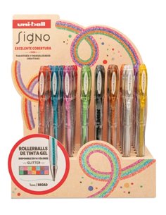 Uni-ball Signo Sparkling UM-120SP Présentoir Avec 48 Rollers de Encre Gel + 50 Tarjetas Kraft Gratis - Pointe de Bola 1mm - Encr