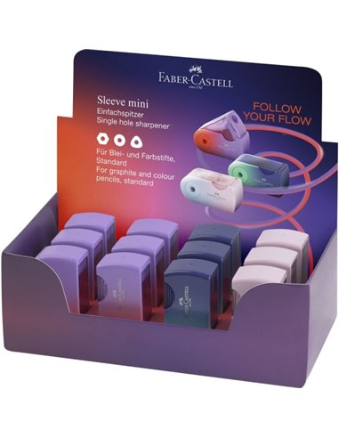 Faber-Castell Sleeve Mini Flow Edition Présentoir Avec 12 Sacapuntas de 1 Orificio - Pour Taille Estandar - Design Atractivo Ave