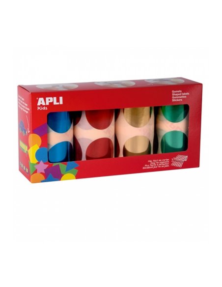Apli Pack de 4 Rollos de Gomets Redondos Ø 45mm - 354 Gomets Par Rollo - Adhésif permanent - 1416 Gomets en Total - Ideales Pour