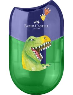 Faber-Castell Dinosaurio Sacapuntas de 2 Orificios Avec Deposito - Design Atractivo de Dinosaurio - Couleur Vert/Bleu