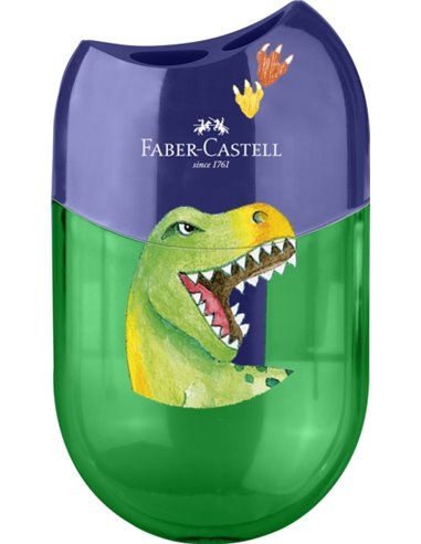 Faber-Castell Dinosaurio Sacapuntas de 2 Orificios Avec Deposito - Design Atractivo de Dinosaurio - Couleur Vert/Bleu