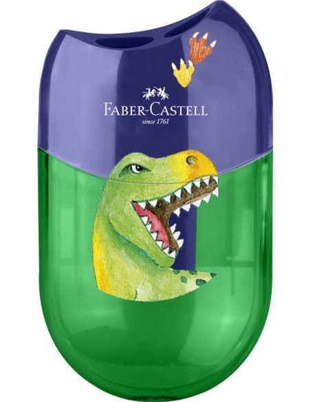 Faber-Castell Dinosaurio Sacapuntas de 2 Orificios Avec Deposito - Design Atractivo de Dinosaurio - Couleur Vert/Bleu