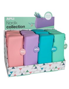 Apli Nordik Présentoir de 12 Estuches de Silicona Triangulares - Résistants al Eau - Dimensions 80x220x60mm - Couleurs assorties