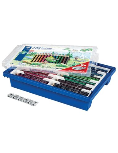 Staedtler Noris Colour 185 Contenedor de Plastico Rigido Avec 288 Lapices Hexagonales de Couleurs + 6 Sacapuntas de Regalo - Res