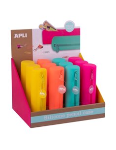 Apli Fluor Présentoir de 12 Estuches de Silicona Redondos - Résistants al Eau - Dimensions 21,5xØ 5cm - Couleurs assorties