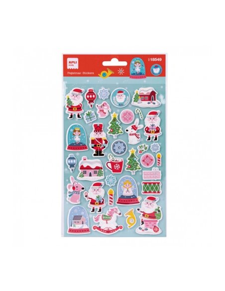 Apli Sac Avec 34 Pegatinas de Goma EVA Navideñas Bolas de Nieve - Adhésif permanent - Idéal Pour Scrapbooking et Decoracion - Fo