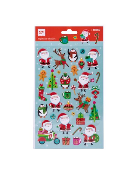 Apli Sac Avec 31 Pegatinas Navideñas Papa Noel - Adhésif permanent - Diseños Assortis - Idéal Pour Decorar Regalos et Tarjetas