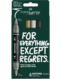 Faber-Castell Multimark Acrylic Mirror Pack Avec 4 Feutres Acrilicos Double Pointe Efecto Espejo - Puntas Redondas de 1mm et 3mm