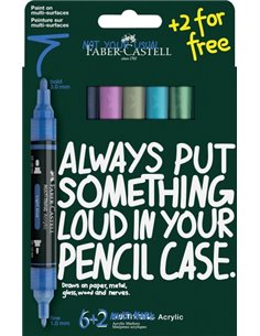 Faber-Castell Multimark Acrylic Tonos Frios Pack Avec 8 Feutres Acrilicos Double Pointe - Puntas Redondas de 1mm et 3mm - Encre 