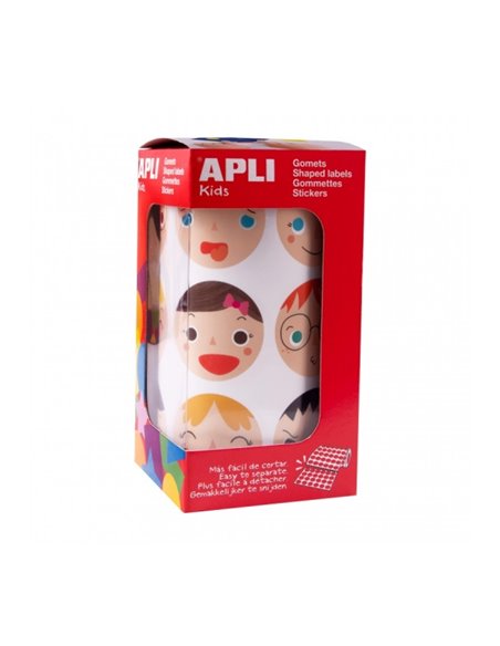Apli Rollo de Gomets Emociones - Adhésif Removible - 24 Diseños Distintos - Adhésif Base Eau - Sans de Disolventes