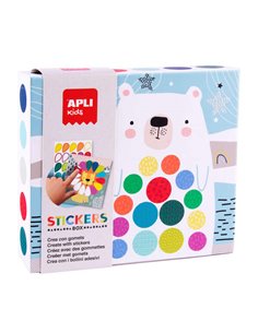 Apli Juego de Gomets Oso - 8 Laminas Ilustradas de 200G - 8 Feuilles de Gomets Removibles Geometricos - Libro Guia Avec Ejemplos