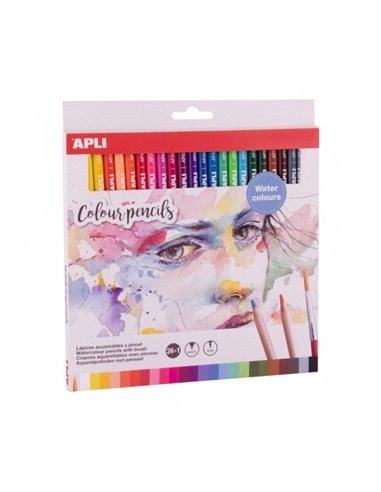 Apli Pack de 24 Lapices Acuarelables - Comprend Pincel - Usage Tradicional ou Acuarela - Idéal Pour Pintar e Ilustrar