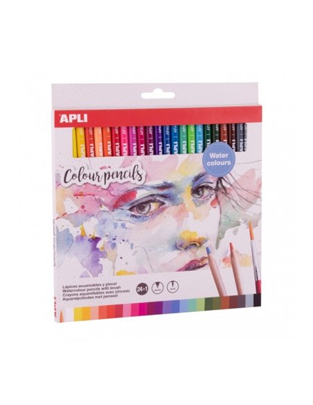 Apli Pack de 24 Lapices Acuarelables - Comprend Pincel - Usage Tradicional ou Acuarela - Idéal Pour Pintar e Ilustrar