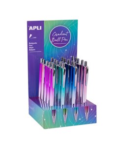 Apli Gradient Présentoir Avec 20 Boligrafos Metalicos Retractiles - Pointe de 1mm - Encre Couleur Bleu - Couleurs Gradient Assor