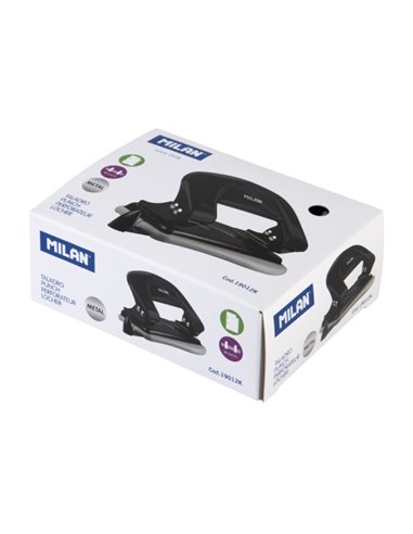 Milan Perforateur Perforador Metalico - Comprend Guia de Plastico - Jusqu'à 15 Feuilles - Couleur Noir