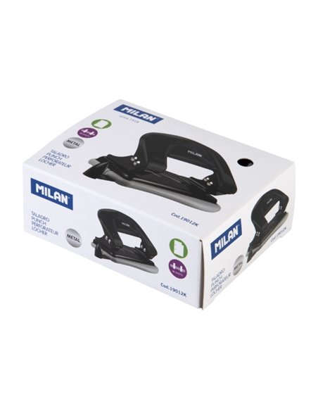 Milan Perforateur Perforador Metalico - Comprend Guia de Plastico - Jusqu'à 15 Feuilles - Couleur Noir