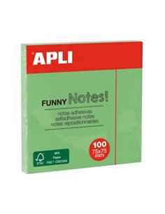 Apli Bloc de Notas Adhesivas - 100 Feuilles - Papier Certificado FSC - Adhésif Reposicionable - Couleur Vert Esmeralda