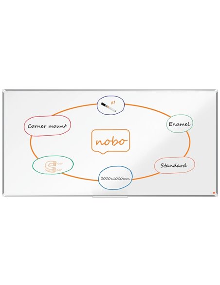 Nobo Premium Plus Tableau Magnetica de Acier Vitrificado 2000x1000mm - Montaje en Esquina - Superficie de Borrado Supérieur - Co