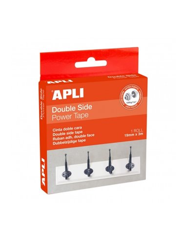 Apli Ruban Adhesiva Double face Power - Supporte jusqu'à 100 kg - Résistant et Durable - Adhérence instantanée - Idéal Pour Supe