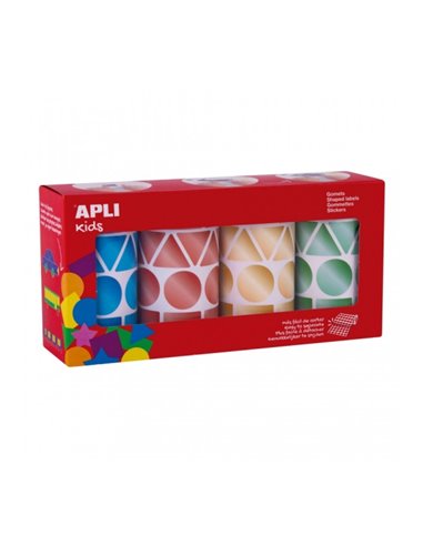 Apli Pack Avec 4 Rollos de Gomets Geometricos - 1081 Gomets Par Rollo - Adhésif permanent - 4.324 Gomets en Total - Ideales Pour