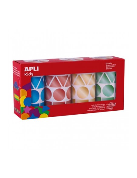 Apli Pack Avec 4 Rollos de Gomets Geometricos - 1081 Gomets Par Rollo - Adhésif permanent - 4.324 Gomets en Total - Ideales Pour