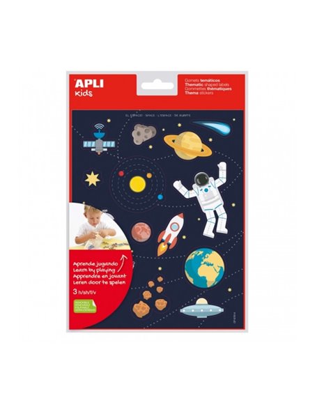 Apli Sac de Gomets Tematicos le Espacio - Adhésif Removible - Desarrolla Habilidades Motoras - Idéal Pour Escuelas - Adhésif Bas