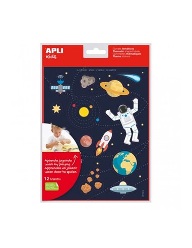 Apli Sac de Gomets Tematicos le Espacio - Adhésif Removible - Desarrolla Habilidades Motoras - Idéal Pour Escuelas - Adhésif Bas