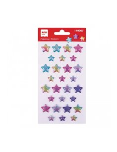 Apli Sac de Pegatinas de Estrellas - Tornasol - Relieve - Efecto Métallisé - Adhésif permanent - Idéal Pour Scrapbooking et Deco