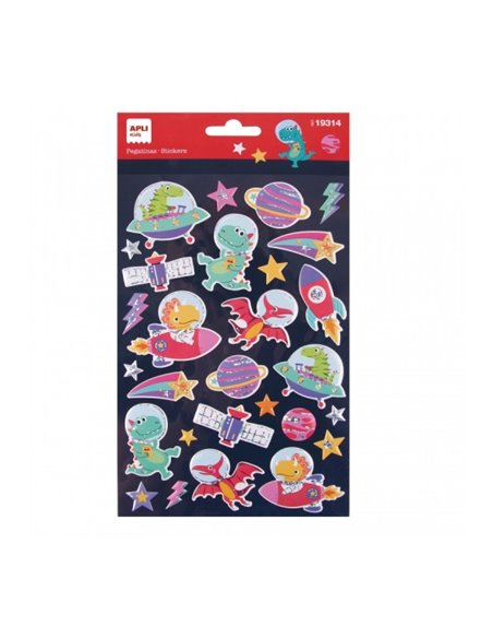 Apli Sac de Pegatinas Dinosaurios en le Espacio - Relieve et Detalles Metalizados - Adhésif permanent - Estimula Creatividad et 