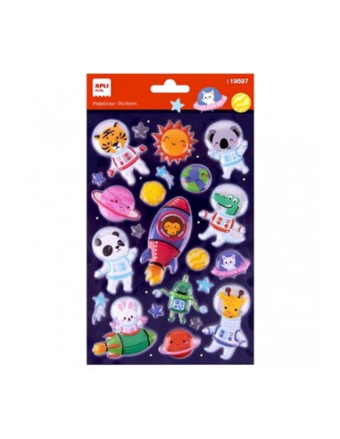 Apli Sac de Pegatinas Animales du Espacio - Adhésif permanent - Estimula Creatividad et Psicomotricidad Fina en Niños Pequeños