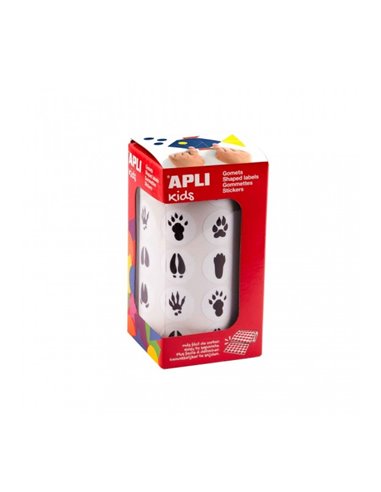 Apli Rollo de Gomets Huellas de Animales du Bosque - Adhésif permanent - 900 Gomets - Fomenta Psicomotricidad Fina - Idéal Pour 