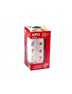 Apli Rollo de Gomets Flores - Adhésif permanent - 900 Gomets - Fomenta Psicomotricidad et Creatividad - Idéal Pour Guarderias
