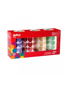 Apli Pack de 4 Rollos de Gomets Corazon 20mm - 1410 Gomets Par Rollo - Adhésif permanent - 5640 Gomets en Total - Ideales Pour E