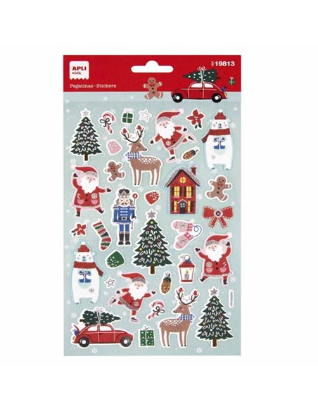 Apli Sac Avec 33 Pegatinas Navideñas Modelo Navidad Ski - Adhésif permanent - Motivos Navideños