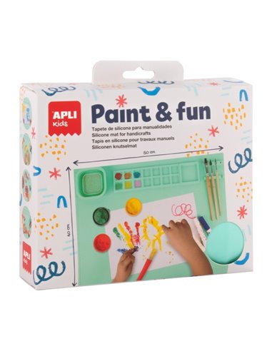 Apli Kids Paint & Fun Tapete de Silicona et Vaso Pleglable - Pour Pintar et Hacer Manualidades Sans Ensuciar - Couleur Vert