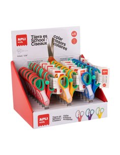 Apli Kids Présentoir Avec 24 Ciseaux Escolares 13 cm - Pointe Redondeada - Ergonomicas - Espacio Pour le Nombre - Usage Ambidies