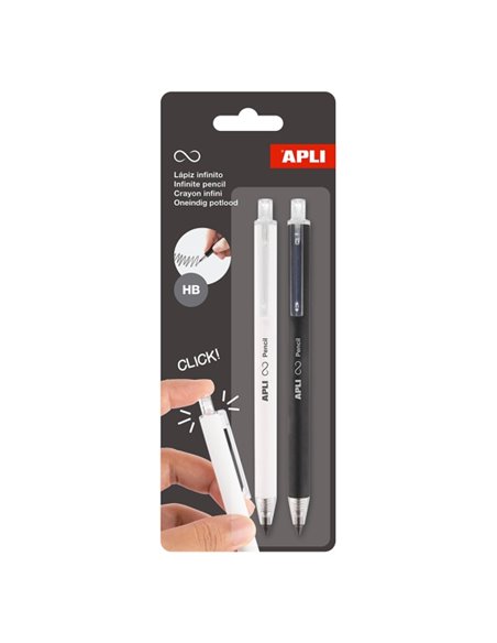 Apli Infinite Pencil Pack Avec 2 Lapices Infinitos Retractiles HB - Couleurs Blanc et Noir