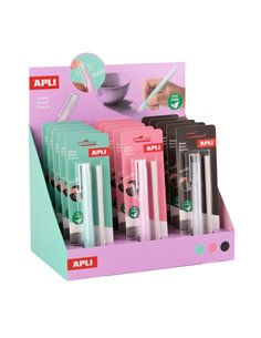 Apli Présentoir Avec 15 Packs de Portagoma Avec Goma + Recambio - Sans PVC - 3 Couleurs assorties