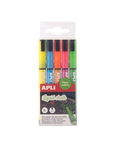 Apli Pack de 5 Feutres de Tiza Liquida - Pointe Ronde 3mm - Séchage rapide - Couleurs Fluor Assortis